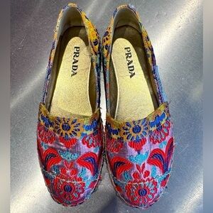 Prada Multicolor metallic Jacquard 20mm jute Espadrille size EU 35